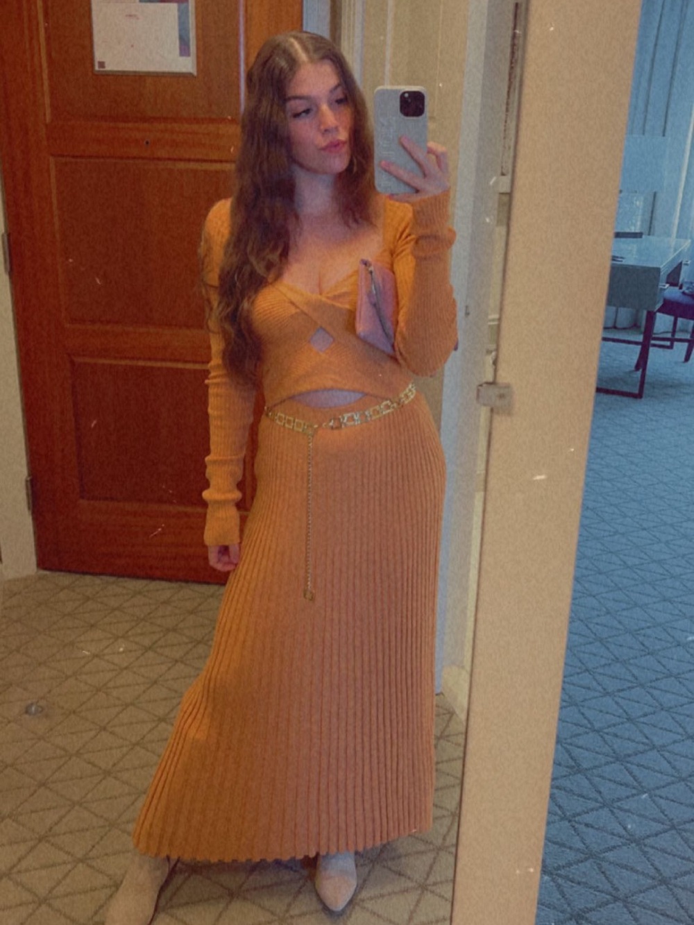 Free People Ribbed Knit Cutout Maxi Dress in Burnt Orange